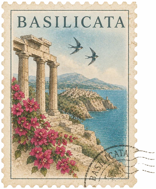 Francobollo ad acquerello della Basilicata